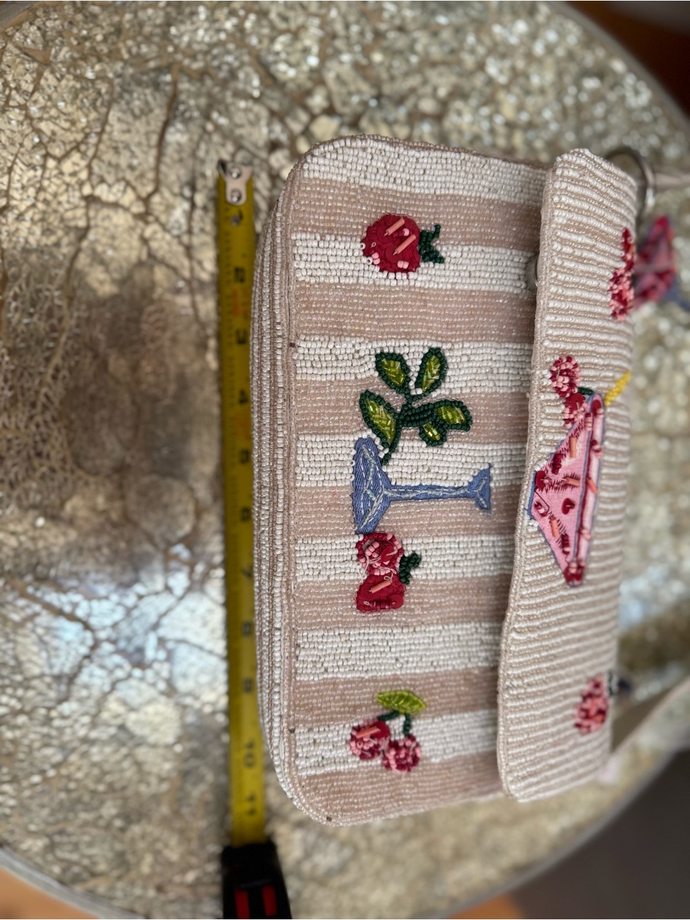 NWT Viral TikTok Beaded Cream Shoulder Bag with Pink Cocktail Motif - Picture 3 of 5